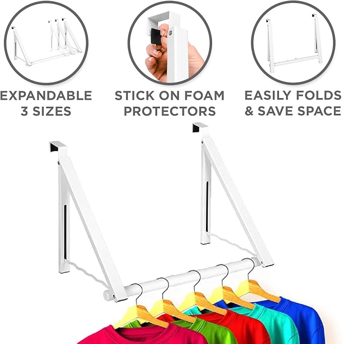 HOLDN’ STORAGE Over The Door Hanger Foldable - Over The Door Rack for Hanging Towels, Coats & Clothes - Over The Door Hanger Hooks for Bedroom, Washroom and Office.