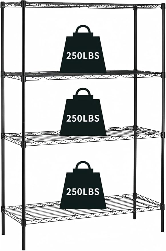 4-Tier Storage Shelves Adjustable,Wire Shelving Heavy Duty Storage Rack Metal Shelf Organizer Wire Rack Shelf for Pantry Garage Kitchen 36" D x14 W x 54" H -Black-NeatNest