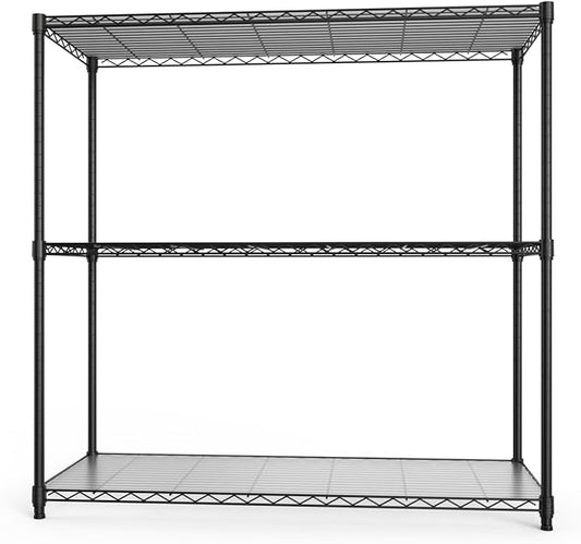 3 Tier NSF Wire Shelf Shelving Unit, 18 x 48 x 48 Inch 1050lbs Capacity Heavy Duty Adjustable Storage Metal Rack with Leveling Feet & Shelf Liners, Ideal for Garage, Kitchen, Office and More - Black