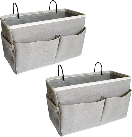 2-Pack Bedside Caddy, Bedside Hanging Storage Organizer for College Dorm Beds, Bunk Beds and Hospital Beds Rails, The Hanging Basket Can be Placed Magazine, Books, Phones,kettle, Glasses (Grey)-NeatNest
