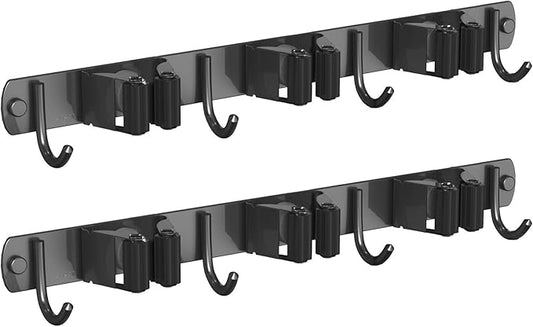 2 Pack Mop and Broom Holder Wall Mount, Non-slip Broom Hanger Wall Mount, Heavy Duty Mop Broom Organizer for Kitchen Garden Garage Laundry Room Wall Decor Organization and Storage Black 3R4H-NeatNest
