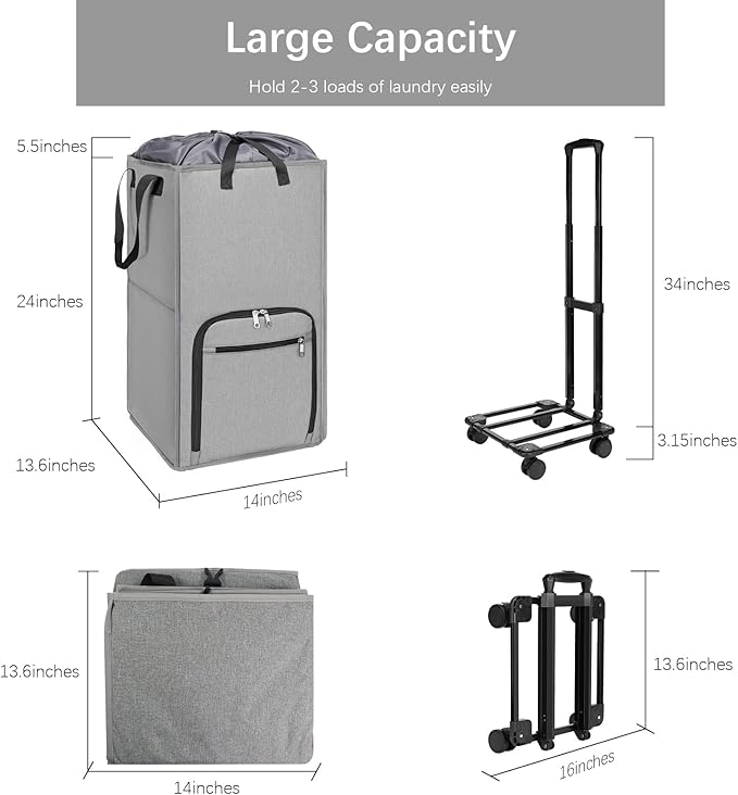 Bukere Rolling Laundry Hamper with Wheels, Large 90L Freestanding Collapsible Laundry Basket Bag for Clothes Storage, Heavy Duty Removable Wheeled Cart for College Dorm Apartment Laundry Room Bathroom-NeatNest
