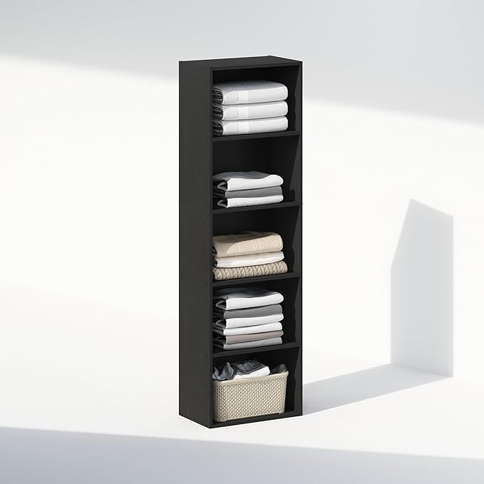 Furinno Reed 5-Tier Open Shelf Multipurpose Closet & Clothing Storage, Storage Organizer, Blackwood-NeatNest
