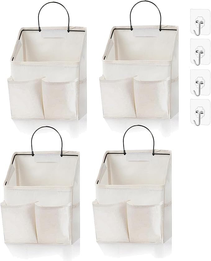 4pcs Wall Hanging Storage Bag,Wall Hanging Organizer bags with Pockets, Wall Organizer Storage for Dormitory Bathroom Bedroom (White-upgraded)-NeatNest
