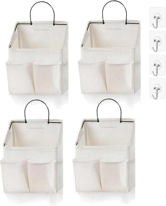 4pcs Wall Hanging Storage Bag,Wall Hanging Organizer bags with Pockets, Wall Organizer Storage for Dormitory Bathroom Bedroom (White-upgraded)-NeatNest