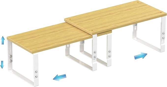 Expandable Kitchen Cabinet Organizer Shelves – Stackable Adjustable Metal and Wood Storage Racks for Countertop, Pantry, Garage Set of 2 Spice Rack – Easy Assembly, Space-Saving(1 Pack/Large/White)-NeatNest