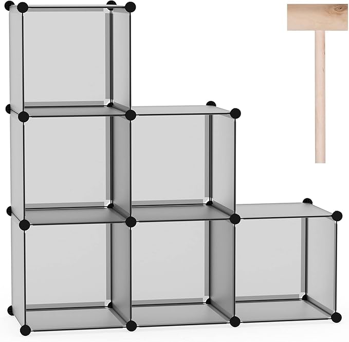 C&AHOME Cube Storage Organizer, 6-Cube Shelves Units, Closet Cabinet, DIY Plastic Modular Book Shelf, Ideal for Bedroom, Living Room, Office, 36.6" L x 12.4" W x 36.6" H Grey UPCS06G-NeatNest