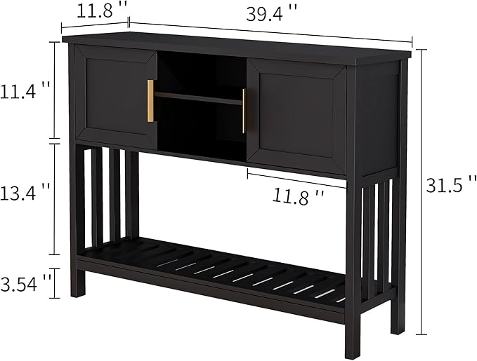 Entryway Console Table with 2 Doors & Storage & Shelf, Sofa Table Entrance Entry Way Table, Hallway Foyer Behind Couch Table (Black with 2 Doors)-NeatNest
