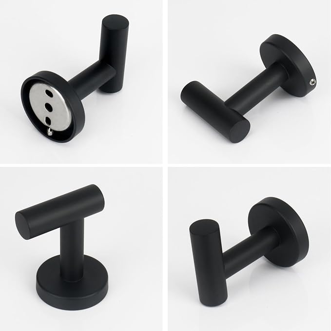 NearMoon Bath Towel Hooks- SUS 304 Stainless Steel Robe Hook Holder, Heavy Duty Coat Hook for Bathroom Livingroom Hotel Kitchen Garage, Wall Mounted (Matte Black, 16 Pack)