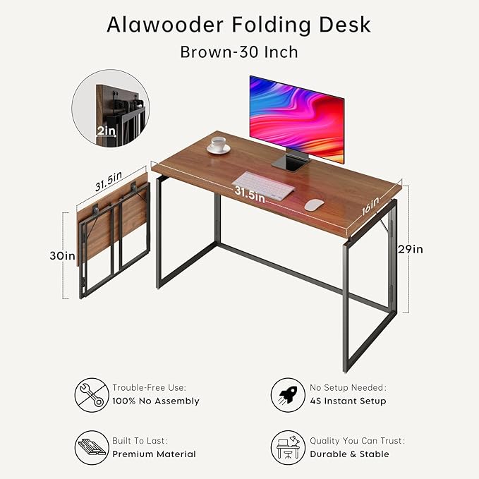 Folding Desk 30 Inch - No Assembly Small Foldable Desk for Small Space, Minimalist Space Saving Collapsible Compact Desk Portable Table for Craft, Writing, Study and Work-NeatNest