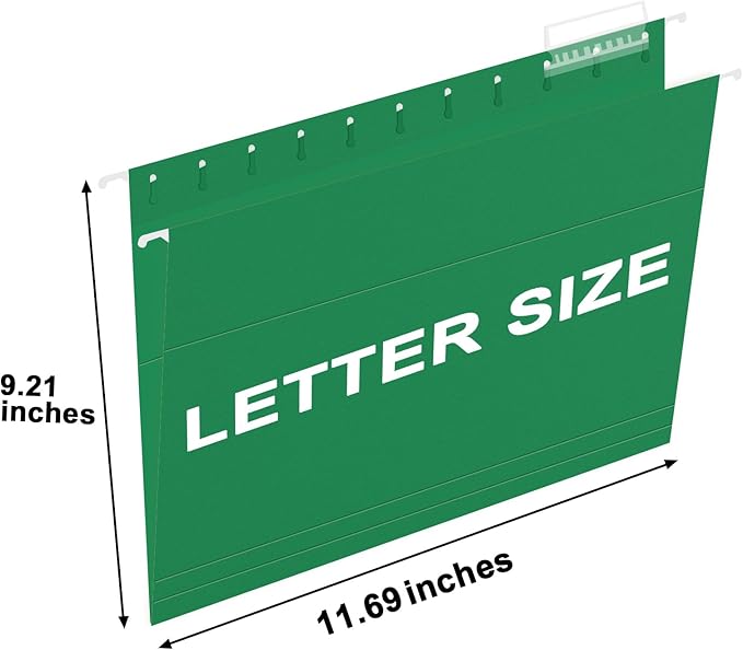 HERKKA Hanging File Folders, 30 Pack Reinforced Letter Size Hanging Folders, Designed for Bulky Files, Filing Cabinet, 1/5-Cut Adjustable Tabs (Green)