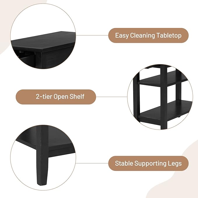 Giantex Set of 2 End Table with Drawer, Narrow Side 2-Tier Open Storage Shelves, Slim Compact Nightstand Bedside for Living Room Bedroom, Black