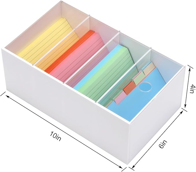 3x5'' Index Card Holder, Acrylic Business Index Card Box with Dividers, Transparent Index Card Organizer Case File Note Flash Card Storage Case, 10''W x 6''D x 4''H