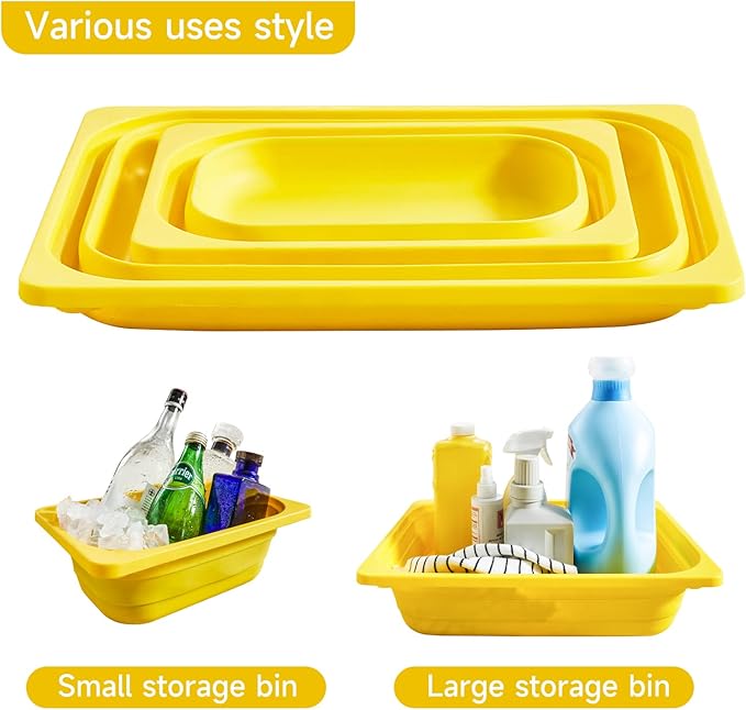Beright 2 Pack Storage Bins, Collapsible Wash Basin Folding Dish Tub Sink, Space Saving for Dishing, Fruit, and Camping, Hiking and Home, Yellow, 2 in 1 Set-NeatNest