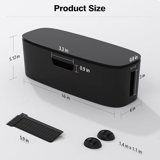 Cable Management Box - Large Cord Organizer Box to Hide Power Strip & Under Desk, TV Computer Wires Cable Organizer Box with Baby Proofs, Desk Cord Organizer for Home/Office - Black-NeatNest