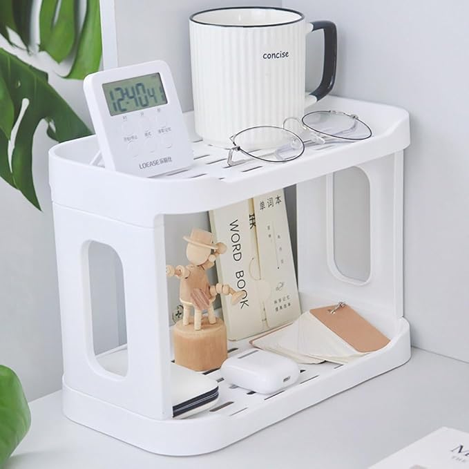 2PCS Kitchen Spice Rack or Bathroom Countertop Organizer, 2-Tier Desk Organizers，Mail Holder for Office Desk Organization, Gift for Teachers, Classmates, and Friends,White-NeatNest