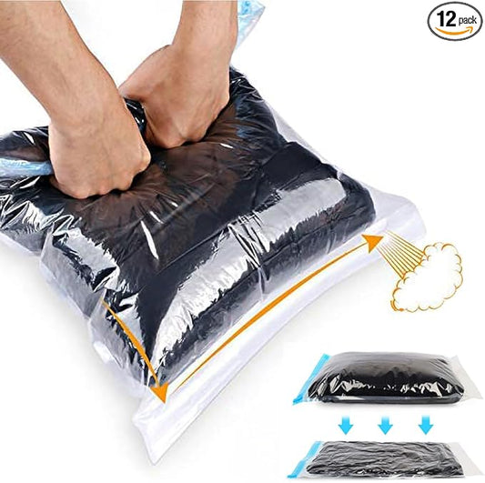 Compression Bags for Travel - 12 Pack Space Saver Bags - No Vacuum or Pump Needed - Vacuum Storage Bags for Travel Accessories - Transparent-NeatNest