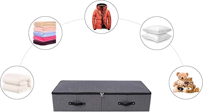 2PCS Foldable Blankets Clothes Comforters Storage Bin Organizer with Plastic Support Liner for Blankets, Towels, Comforter, Sweaters, Linen Sheets, Wrapping Paper, Black Grey-NeatNest