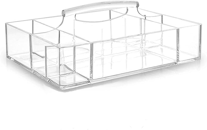 BINO 'The Glamour Caddy' 9 Compartment Acrylic Makeup and Jewelry Organizer with Carrying Handle, Clear and Transparent Cosmetic Beauty Vanity Holder Storage-NeatNest