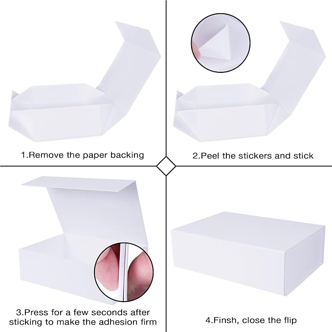 Aimyoo White Collapsible Gift Box with Magnetic Closure Lids 10.5x7x3 in, Bridesmaid Groomsman Proposal Boxes, Rectangle Storage Box 3 Pack-NeatNest