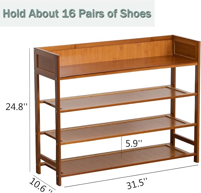 latifolia Bamboo Shoe Rack, 4-Tier Shoe Rack Organizer for Entryway Hallway Closet, Brown(31.50''L)-NeatNest