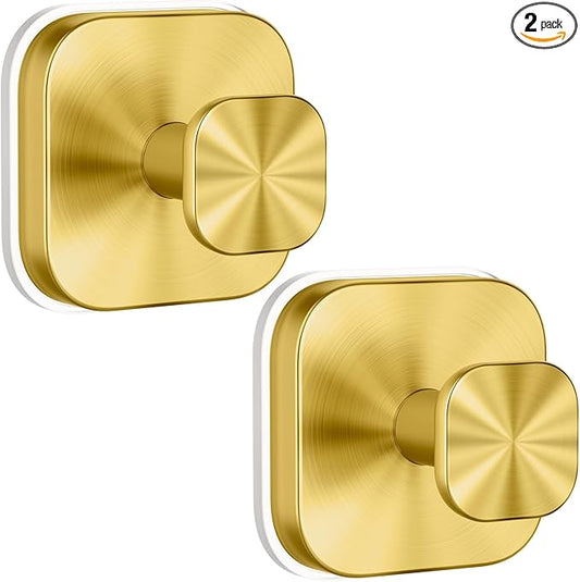 BKV Suction Cup Hooks for Shower,Heavy Duty Shower Hooks for Bathroom Wall,Glass Windows,Smooth Doors to Hang Towels,Robes,Coat,Reusable Suction Cup Wreath Hanger for Christmas Wreaths-Gold(2 Pack)-NeatNest