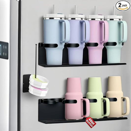 2Pcs Magnetic Water Bottle Organizer for Stanley 30 40 oz Tumbler and Lid Magnetic Cup Holder Heavy Duty Tumbler Storage Organizer Drink Accessories Kitchen Cup Storage Rack for Fridge Cabinets Gifts-NeatNest