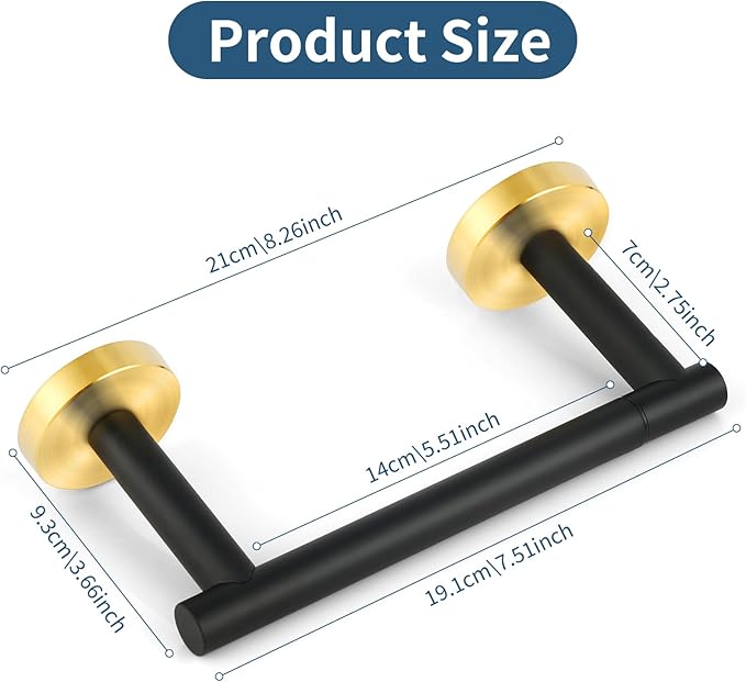 Newfun Black Gold Toilet Paper Holder, SUS 304 Stainless Steel Adjustable Double Post Pivoting Toilet Paper Roll Holder Wall Mount for Bathroom