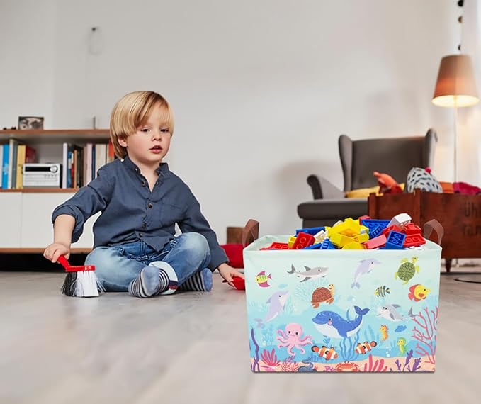 CLOCOR Rectangular Storage Basket,Collapsible Fabric Storage Container,Waterproof stoarge Bin with Handles,Gift Basket(Under The Sea)-NeatNest