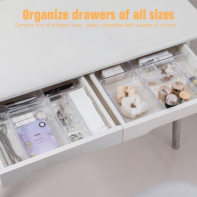 Drawer Organizer, Makeup Organizer, Desk Drawer Organizer, Acrylic Storage Bins for Makeup, Skincare, Jewelry, Office Supplies Used in Vanity, Kitchen, Bedroom, Bathroom, Office - 6pcs-NeatNest