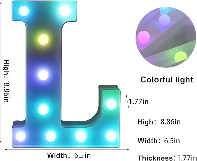 Foaky Colorful LED Letter Lights with Remote,Marquee Light Up Letters Sign for Night Light Wedding/Birthday Party Battery Powered Christmas Lamp Home Bar Decoration(L)-NeatNest
