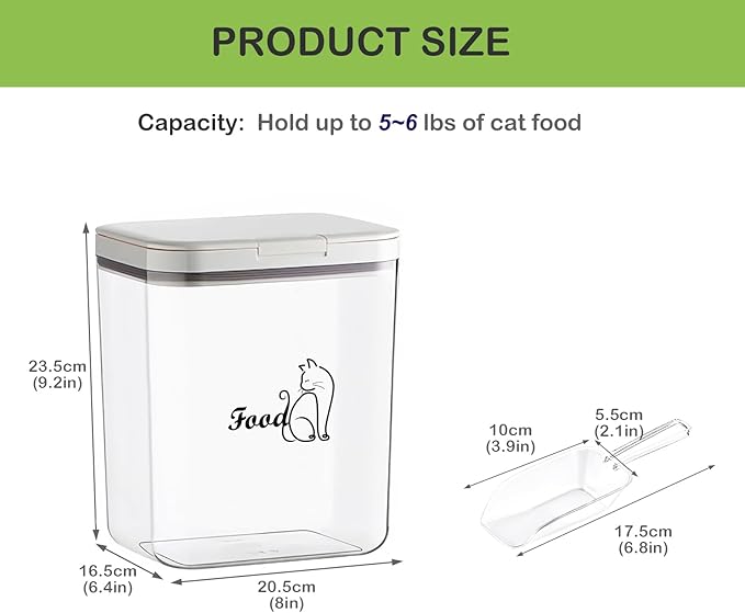 Airtight Cat Food Storage Container | 6.0 Qt/5.5 L Dry Cat Food Bin With Food Scoop |Hold up to 4~5lbs of Pet Food or Kibble|Clear BPA Free-NeatNest