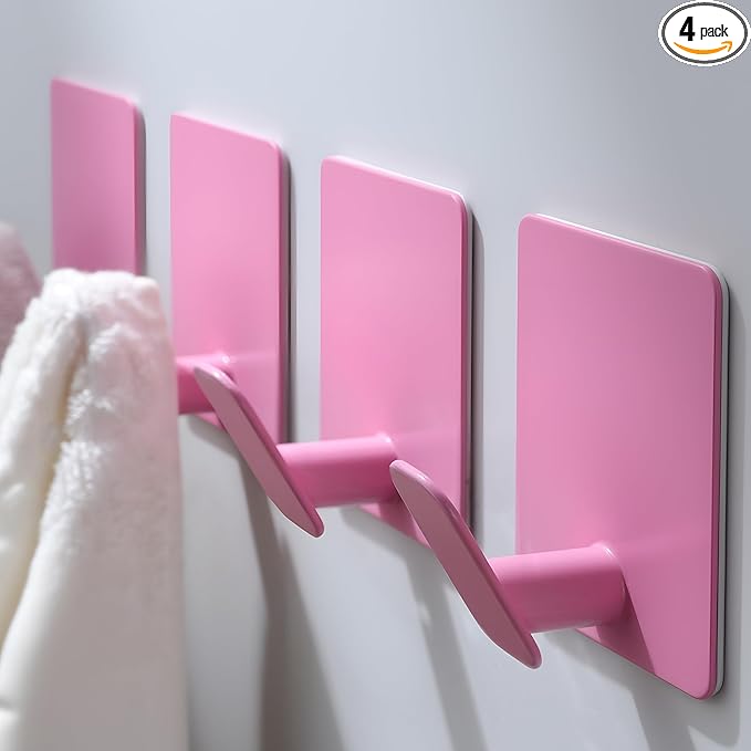 DELITON Light Pink Wall Decor Hooks, Stainless Steel Towel Hooks for Bathrooms Kitchen Kids Room Heavy Duty, 4 Pack-NeatNest
