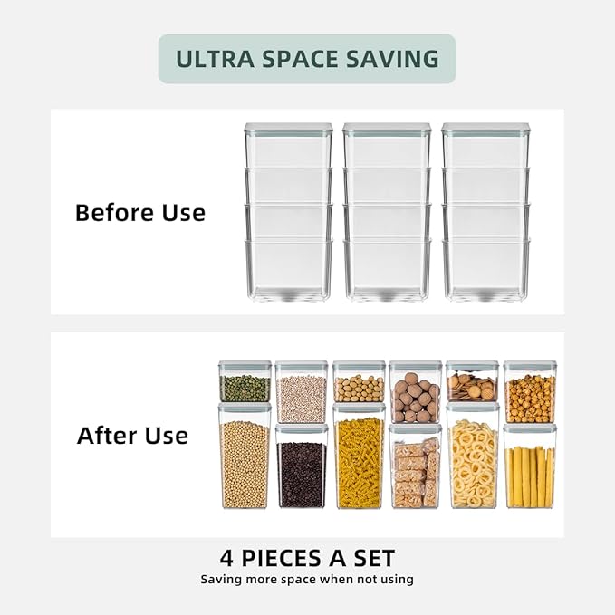 12 Pcs Pop Airtight Food Storage Containers with Lids for Kitchen Pantry Organization Stackable Cereal Snacks Flour Sugar Coffee Spaghetti (1.2, 2.0, 2.7, 3.3qt)*3-NeatNest