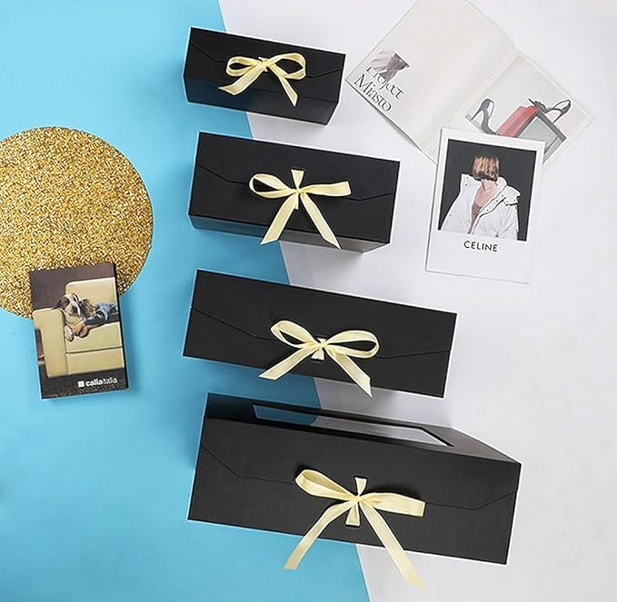Black Extra Large Gift Box for Presents with Ribbon 16.5x13x5.3 Inches Clear Gift Box with Window Magnetic Closure Gift Boxes with Lids-NeatNest