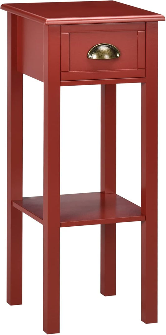 HOMCOM 2-Tier Side Table with Drawer, Narrow End Table with Bottom Shelf, for Living Room, Set of 1, Red