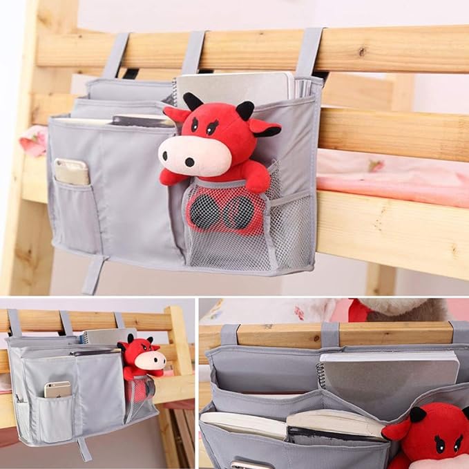 Bunk Bed Organizer - Bedside Storage Caddy with Pocket, Hanging Organizer for Camp, Dorm, Room, Hospital Bed Rail and More (Grey)-NeatNest