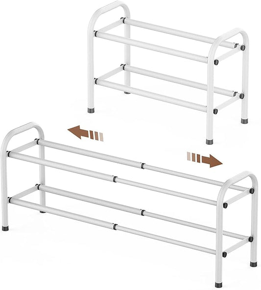 Gonfoam 2-Tier Expandable Shoe Rack,Adjustable Shoe Shelf Storage Organizer Heavy Duty Metal Free Standing Shoe Rack for Entryway Closet Doorway (White)-NeatNest