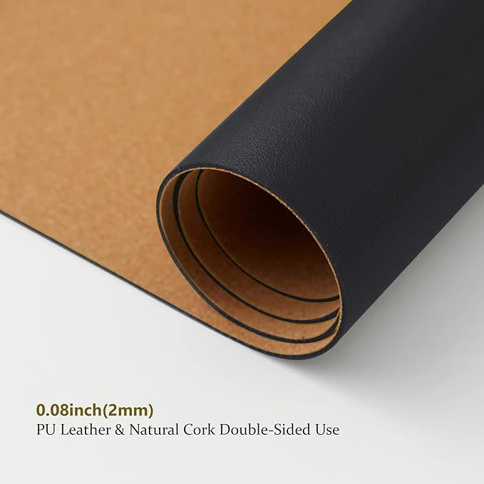 Cork Desk Mat - Dual-Sided Desk Pad for Office and Home - Desk Organization and Accessories - Ideal for Large Mouse Pad and Desk Mats on Top of Desks(Black,90cmx 43cm)-NeatNest
