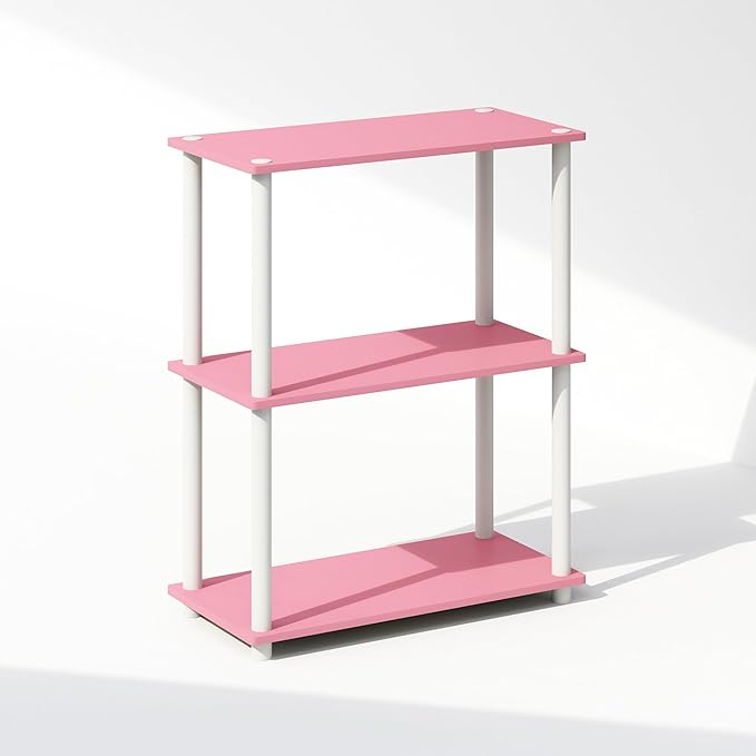 Furinno Turn-N-Tube 3-Tier Multipurpose Compact Bookcase, Pink/White-NeatNest