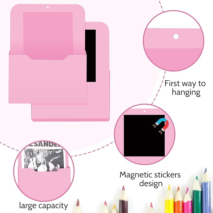 Fuutreo 6 Pcs Magnetic Wall File Organizer Magnetic Wall File Holder Refrigerator Magazine Holder for Mail Letters Paper (Vertical Mixed, Pink, 12.6x9.5, 9x7, 6.6x4.8 Inch)