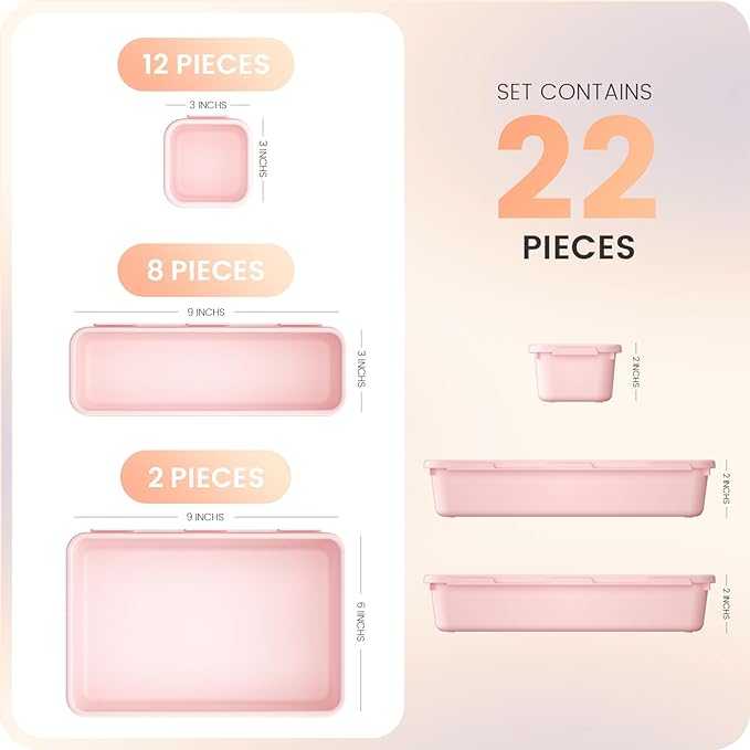 【𝟮𝟮𝗣𝗖𝗦】A-LUGEI Plastic Pink Desk Drawer Organizer, Bathroom Organizers and Storage, Makeup Organizer, Organization and Storage Bin Container for Vanity Office Utensils Gadget Tool Pantry Cosmetic-NeatNest