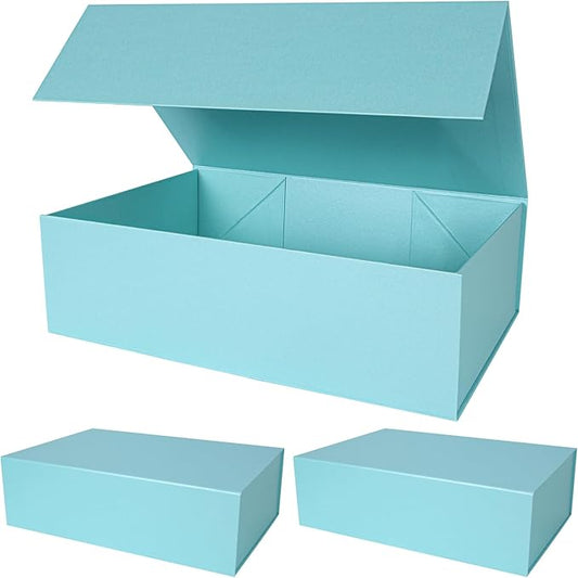 Aimyoo Blue Collapsible Gift Box with Magnetic Closure Lids 13.8x9x4.3 in, Bridesmaid Groomsmen Proposal Box, Large Rectangle Box for Present Graduation Storage 3 Pack-NeatNest