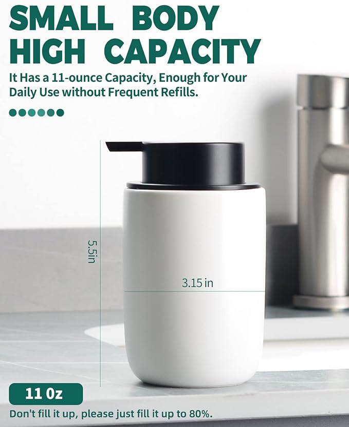 BosilunLife Foaming Soap Dispenser - Ceramic White Soap Dispenser Bathroom Small Foam Hand Dispenser Refillable Kitchen Dish Soap Bottle Hand Wash Dispenser-NeatNest