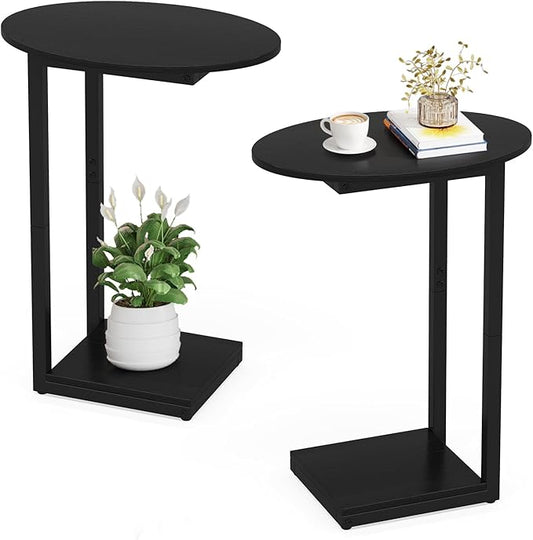 Hosfais Small Side Table End Table, C-Shaped Wood Coffee Table TV Tray for Eating Couch Tables for Small Space, Living Room, Bedroom, Couch, Small Spaces (Black 2 Pack)