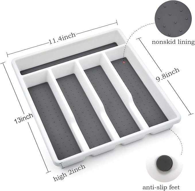 HaWare Silverware Tray for Drawer with Five Sections, Flatware Organizer/Cutlery Holder with Soft Grip Lining and Non-slip Rubber Feet, Multi-Purpose Storage for Kitchen, Office, Bathroom Supplies-NeatNest