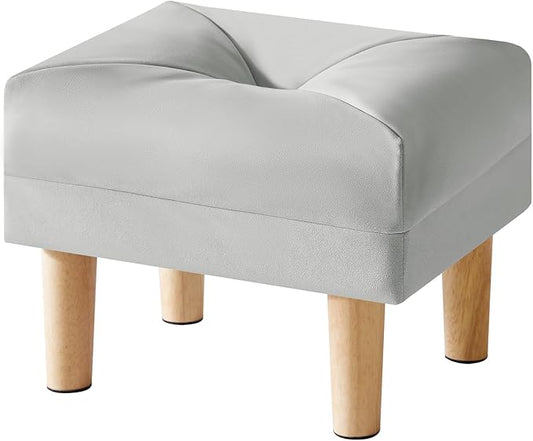 YMYNY Small Footstool Ottoman, Faux Leather Footrest with Sponge Padded Seat, Step Stool for Sofa, Bedroom, Living Room, Entryway, Modern Change Shoes Stool 15.75" D × 11.42" W×12.6" H Gray UHBD040G