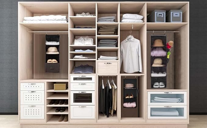 Hanging Closet Organizer, 3-Shelf Closet Hanging Storage Shelves, Black-NeatNest