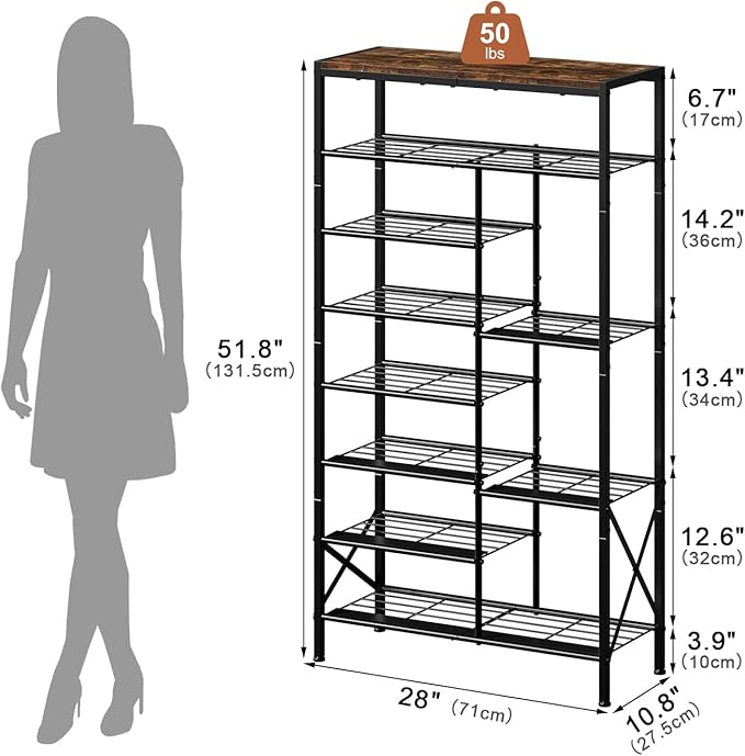 8-Tier Shoe Rack, Shoe Storage Organizer with Boots Storage, Large Capacity Shoe Shelf Holds 20-23 Pairs of Shoes, Durable and Stable, for Entryway, Closet, Hallway, Dorm Room, Rustic Brown-NeatNest