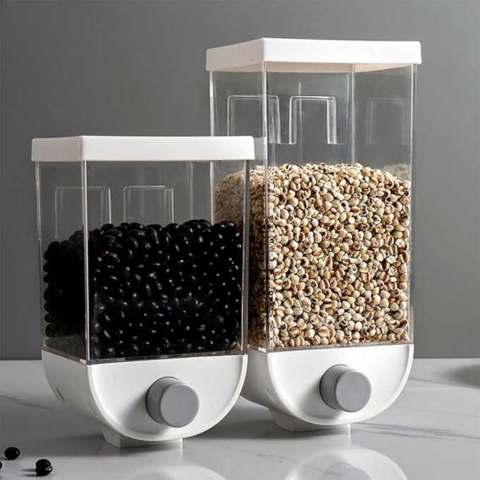 Hemoton Dry Food Dispenser Wall Mounted Single Cereal Dispenser Box for Cereal Grain Nuts Beans Candy Rice Oatmeal Storage Container 1500ml (White)-NeatNest